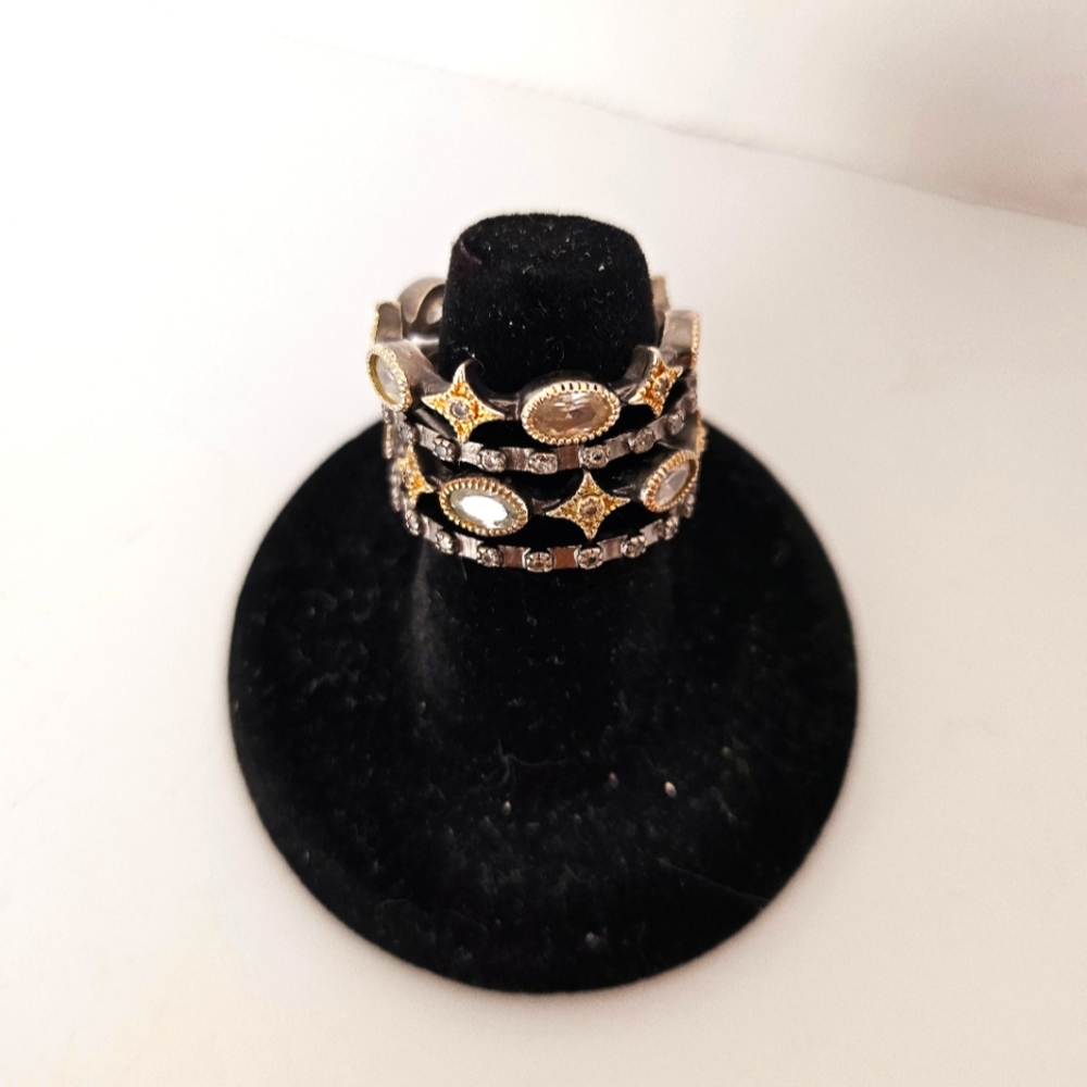 Gold & Silver plated artisan crafted set of 4 stackable rings sz 8